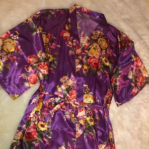 Purple Floral Silk Robe